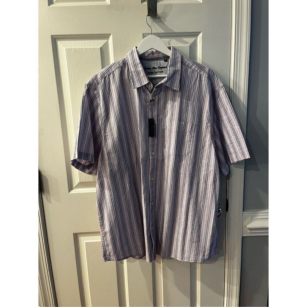 Maine New England Lavender Striped Short Sleeve Button Down Shirt sz XL NWT